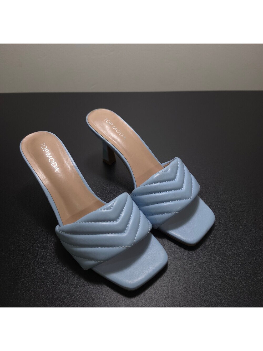 Top Moda Light Blue Quilted High Heel Sandals Size 7